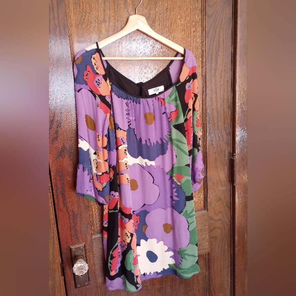 Tibi 100% Silk Floral Dress | Square Neckline | 3/4 Sleeve